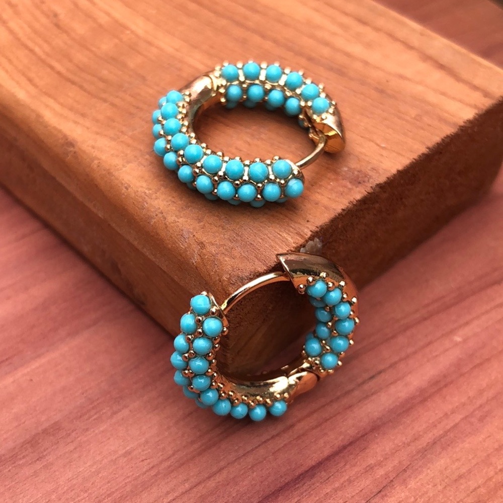 Turquoise Huggie Hoops! - Picture 3 of 6